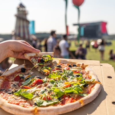 Pizza in front of festival